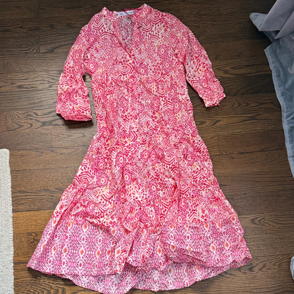 Zara Pink Geometric Long Sleeve Dress